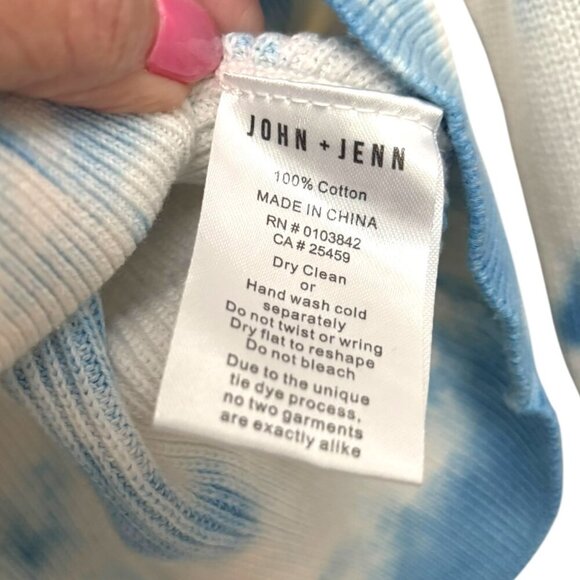 JOHN + JENN Bonita Tie Dye Pullover NWOT Blue White Crew Neck Sz XS Long Sleeves - Picture 5 of 6